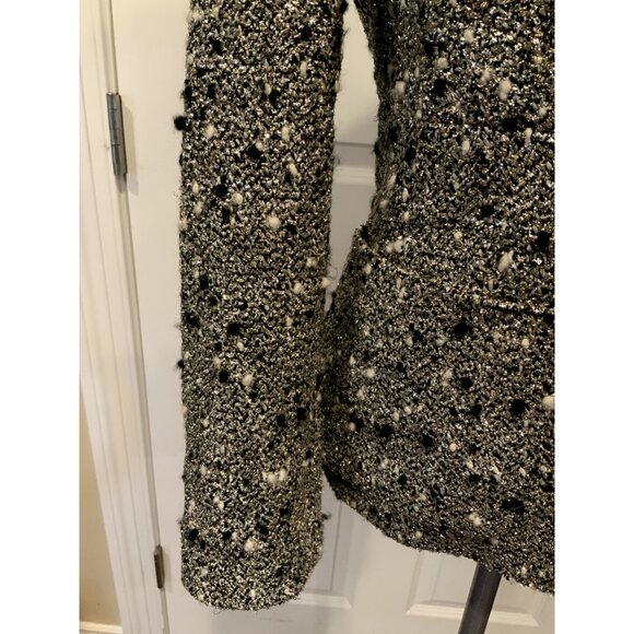 J. Crew Collection Shimmering Silver Metallic, Black & White Tweed Blazer, Sz 2 - Picture 4 of 9